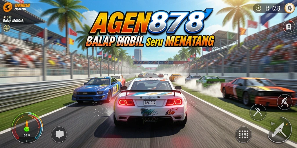 Antarmuka pengguna game balap mobil AGEN878 yang dinamis dan menarik.