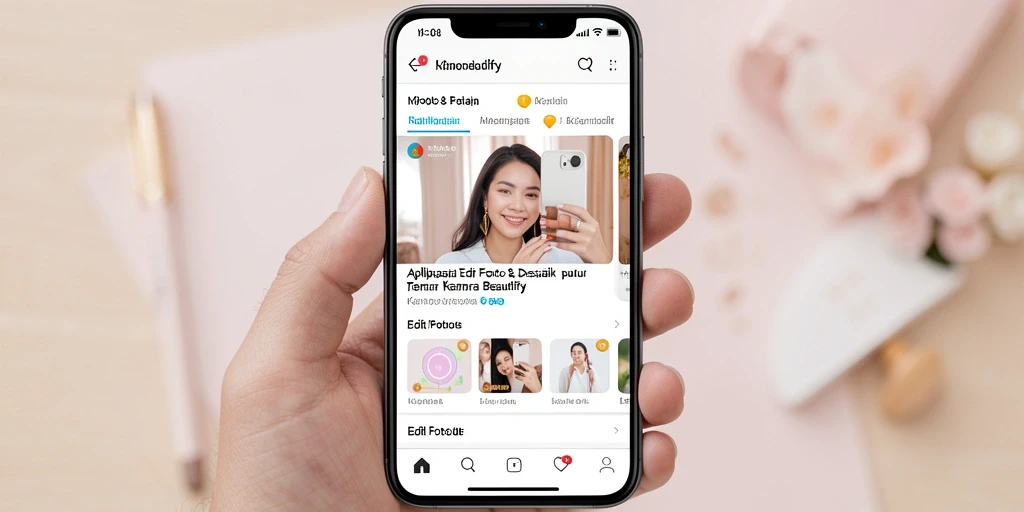 Tampilan utama MPO08 dengan fitur editing kamera beautify yang menarik.