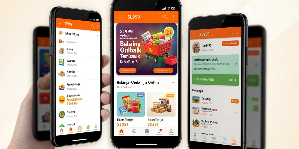 Tampilan antarmuka aplikasi SL999 untuk belanja online yang mudah digunakan.