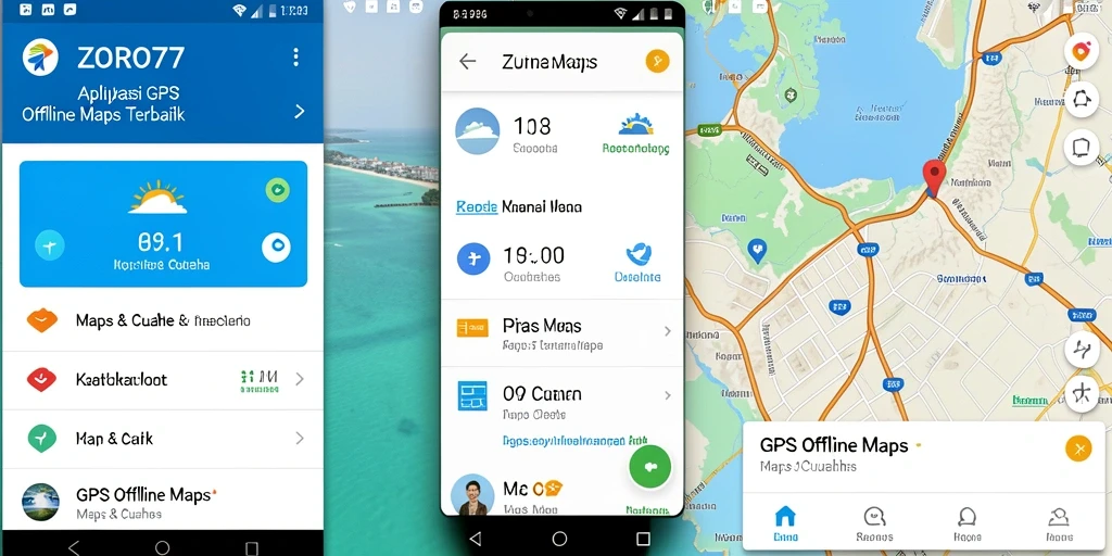 Antarmuka pengguna ZORO77 yang menampilkan fungsi navigasi GPS Offline Maps.